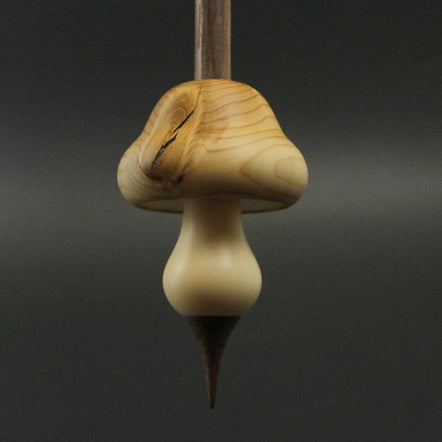 Mushroom support spindle in yew, holly, and walnut