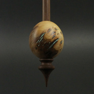 Egg bead spindle in elm burl and walnut