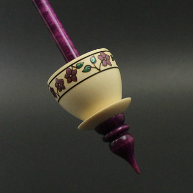 Teacup spindle in holly and hand dyed curly maple