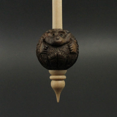 Hedgehog bead spindle in walnut and curly maple