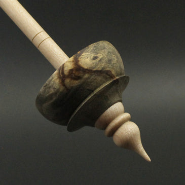 Tibetan style spindle in buckeye burl and curly maple