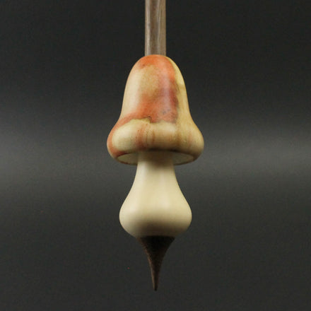 Mushroom support spindle in flame box elder, holly, and walnut