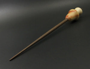 Mushroom support spindle in flame box elder, holly, and walnut