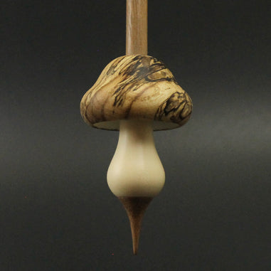 Mushroom support spindle in spalted hackberry, holly, and walnut