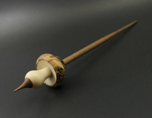 Mushroom support spindle in spalted hackberry, holly, and walnut