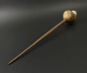 Mushroom support spindle in spalted hackberry, holly, and walnut