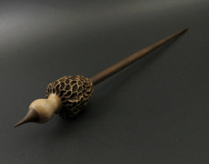 Morel mushroom support spindle in maple and walnut