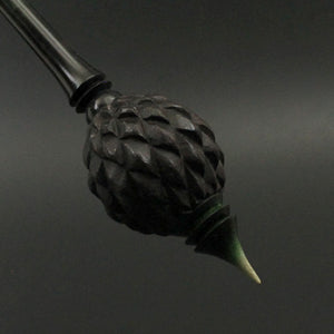 Dragon egg bead spindle in African blackwood and hand dyed curly maple