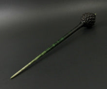 Load image into Gallery viewer, Dragon egg bead spindle in African blackwood and hand dyed curly maple