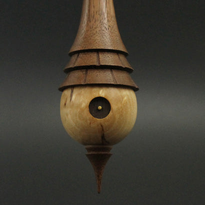 Wee folk spindle in Karelian birch and walnut