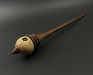 Wee folk spindle in Karelian birch and walnut