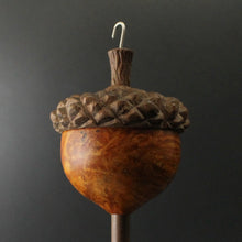 Load image into Gallery viewer, Acorn drop spindle in hand dyed maple burl and walnut