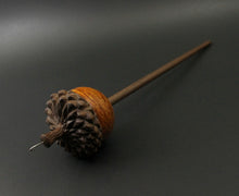 Load image into Gallery viewer, Acorn drop spindle in hand dyed maple burl and walnut