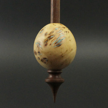 Egg bead spindle in elm burl and walnut with turquoise inlay