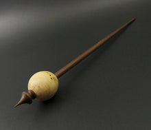 Load image into Gallery viewer, Egg bead spindle in elm burl and walnut with turquoise inlay