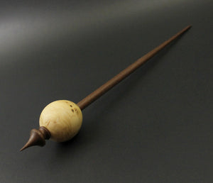 Egg bead spindle in elm burl and walnut with turquoise inlay