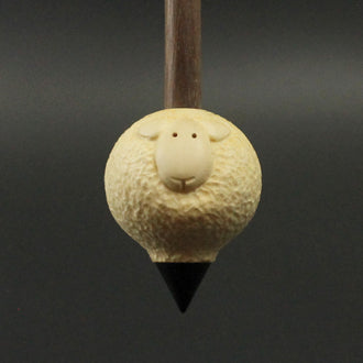 Sheep support spindle in holly and walnut