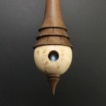 Birdhouse spindle in birdseye maple and walnut