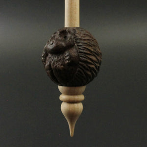 Hedgehog bead spindle in walnut and curly maple