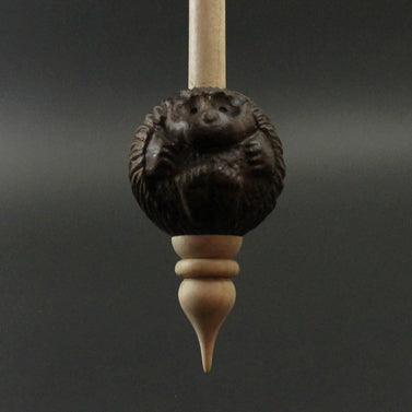Hedgehog bead spindle in walnut and curly maple