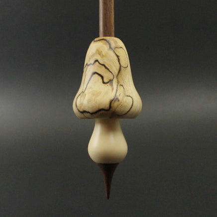 Mushroom support spindle in spalted hackberry, holly, and walnut