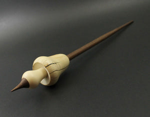Mushroom support spindle in spalted hackberry, holly, and walnut