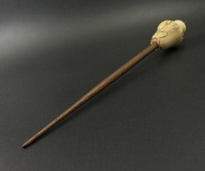 Mushroom support spindle in spalted hackberry, holly, and walnut