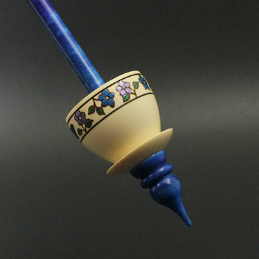 Teacup spindle in holly and hand dyed curly maple