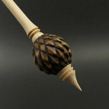 Load image into Gallery viewer, Dragon egg bead spindle in cocobolo and curly maple (&lt;font color=&quot;red&quot;&lt;b&gt;RESERVED&lt;/b&gt;&lt;/font&gt; for Nanette)