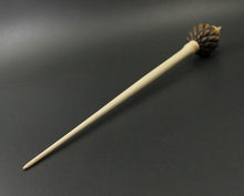 Load image into Gallery viewer, Dragon egg bead spindle in cocobolo and curly maple (&lt;font color=&quot;red&quot;&lt;b&gt;RESERVED&lt;/b&gt;&lt;/font&gt; for Nanette)