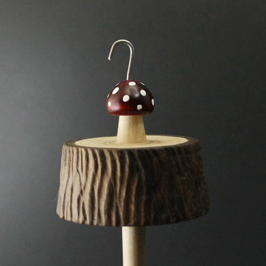 Toadstool stump drop spindle in walnut and curly maple