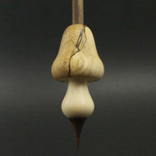 Load image into Gallery viewer, Mushroom support spindle in spalted hackberry, holly, and walnut