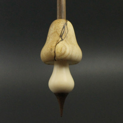 Mushroom support spindle in spalted hackberry, holly, and walnut