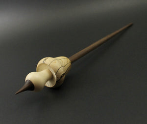 Mushroom support spindle in spalted hackberry, holly, and walnut
