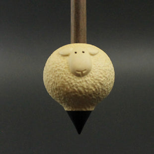 Sheep support spindle in holly and walnut