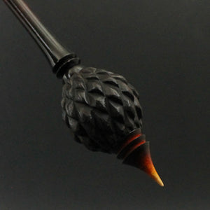 Dragon egg bead spindle in African blackwood and hand dyed curly maple