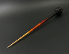 Load image into Gallery viewer, Dragon egg bead spindle in African blackwood and hand dyed curly maple