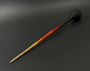 Dragon egg bead spindle in African blackwood and hand dyed curly maple