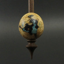 Load image into Gallery viewer, Egg bead spindle in maple burl and walnut with turquoise inlay (&lt;font color=&quot;red&quot;&lt;b&gt;RESERVED&lt;/b&gt;&lt;/font&gt; for Laura)