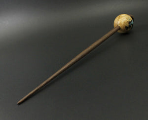 Egg bead spindle in maple burl and walnut with turquoise inlay (<font color="red"<b>RESERVED</b></font> for Laura)