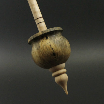 Cauldron spindle in buckeye burl and curly maple