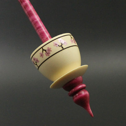 Teacup spindle in holly and hand dyed curly maple