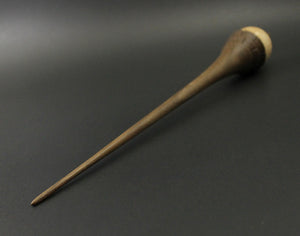 Wee folk spindle in Karelian birch and walnut