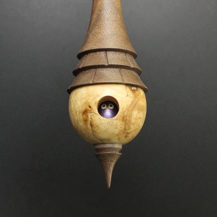 Birdhouse spindle in maple burl and walnut