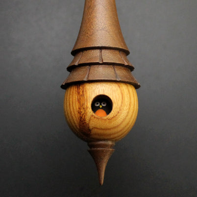 Birdhouse spindle in canarywood and walnut