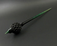 Load image into Gallery viewer, Dragon egg bead spindle in African blackwood and hand dyed curly maple (&lt;font color=&quot;red&quot;&lt;b&gt;RESERVED&lt;/b&gt;&lt;/font&gt; for Lovina)