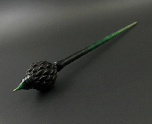 Dragon egg bead spindle in African blackwood and hand dyed curly maple (<font color=