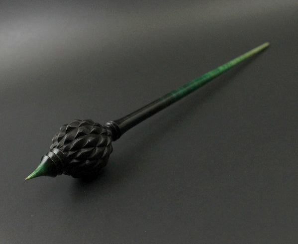Dragon egg bead spindle in African blackwood and hand dyed curly maple (<font color=