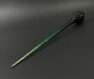 Dragon egg bead spindle in African blackwood and hand dyed curly maple (<font color="red"<b>RESERVED</b></font> for Lovina)