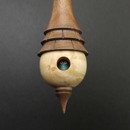 Birdhouse spindle in birdseye maple and walnut